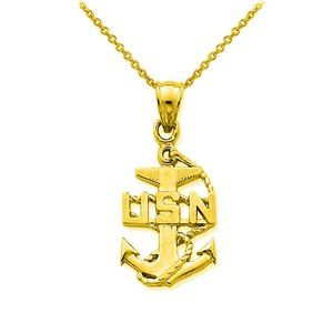 14k Solid Gold US Navy Anchor Symbol Necklace
